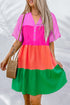 Color Block Tiered Puff Sleeve Dress